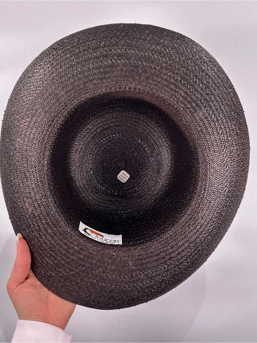 Toucan Panama Boater Hat Flat Crown Woven Straw Black OS